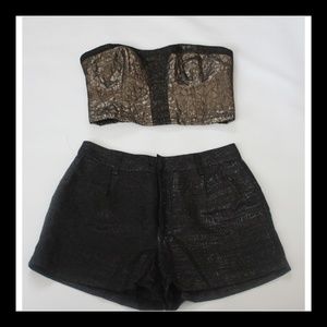 Black and Gold Textured Bustier and Shorts